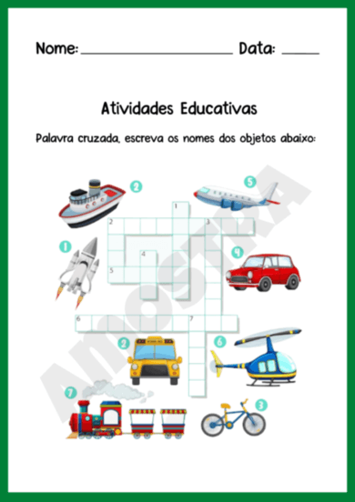 Atividade de palavras cruzadas